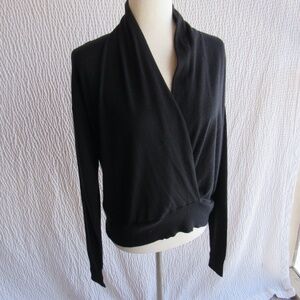 Solid Black Wrap Look Sweater 100% Cashmere Long Sleeve Club Monaco Small S